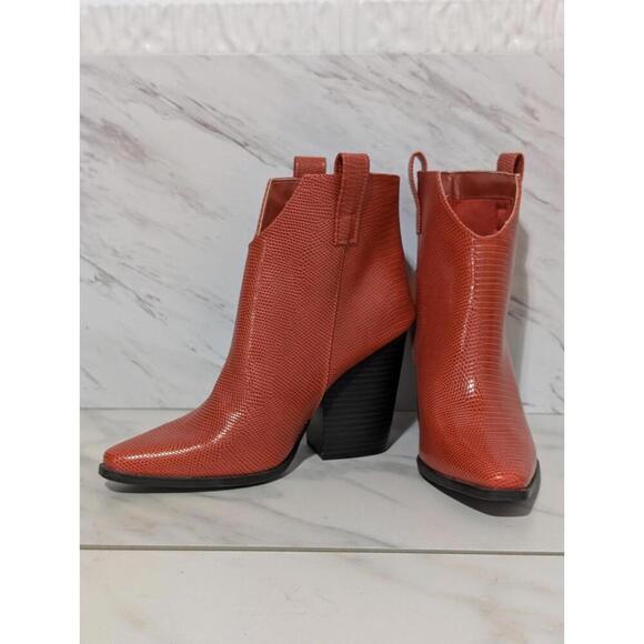 Versona Shoes - Versona Orange Faux Leather Pointed Toe Heeled Cowboy Style Boots Size 8